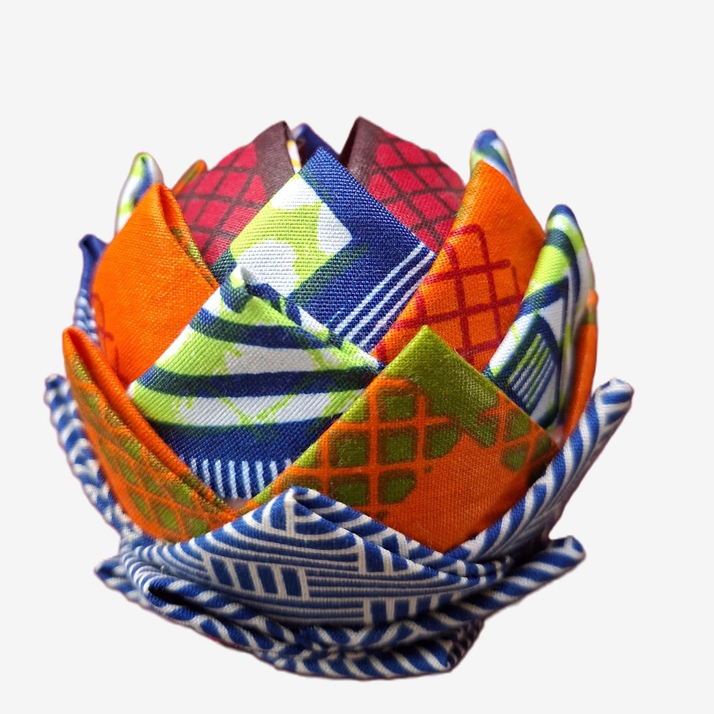 Handmade Christmas Ornament with Pinecone Effect - Shades of Orange, Blue, and Green