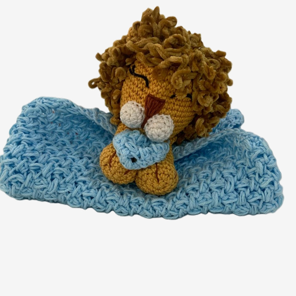 Mantinha de Leão em Crochê - Doudou Artesanal para Bebé