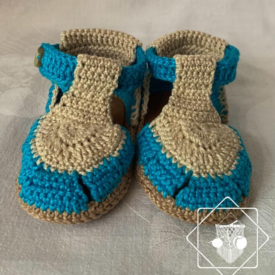 Sandálias de Bebé em Crochet - Azul Turquesa e Bege