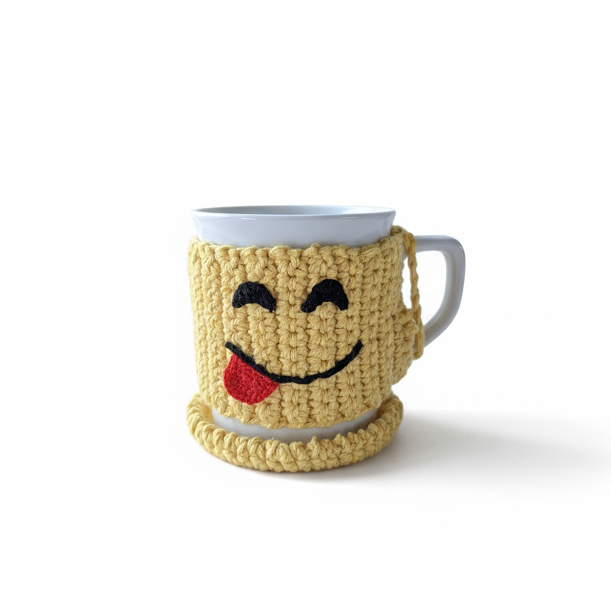 Caneca com proteção e base em Crochê.