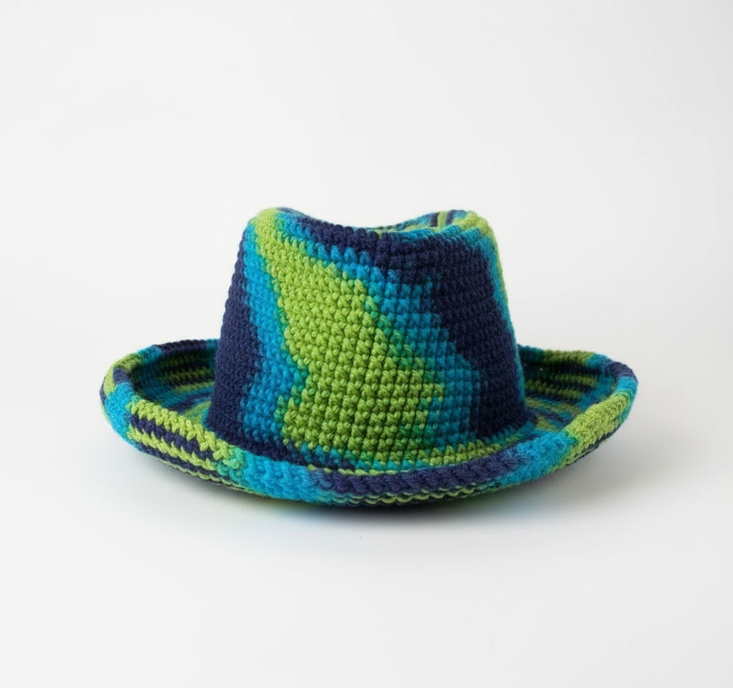 Chapéu Cowboy de Criança em Crochê - Azul e Verde