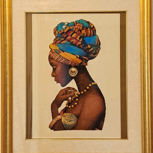 Quadro Bordado a Ponto Cruz - Mulher Africana com Turbante