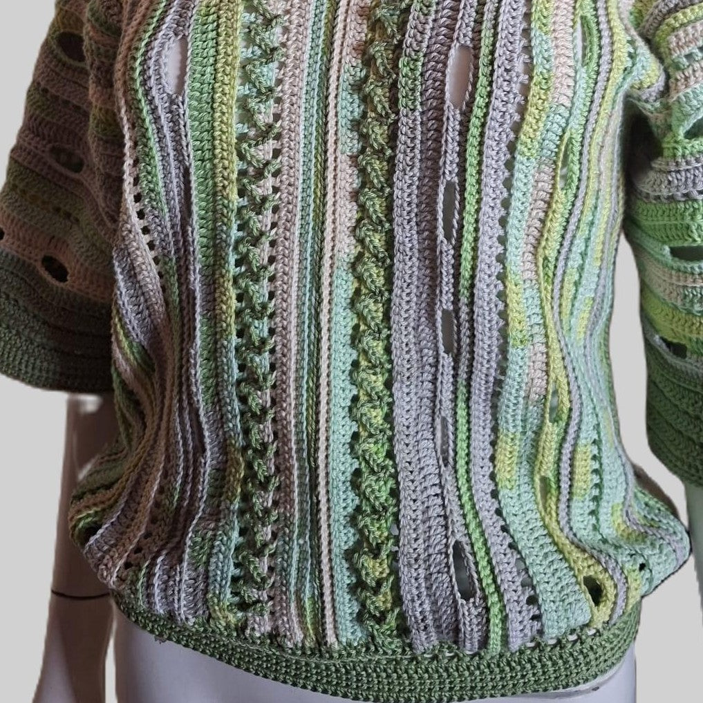 Blusa de Crochê em Tons de Verde – Manga 3/4