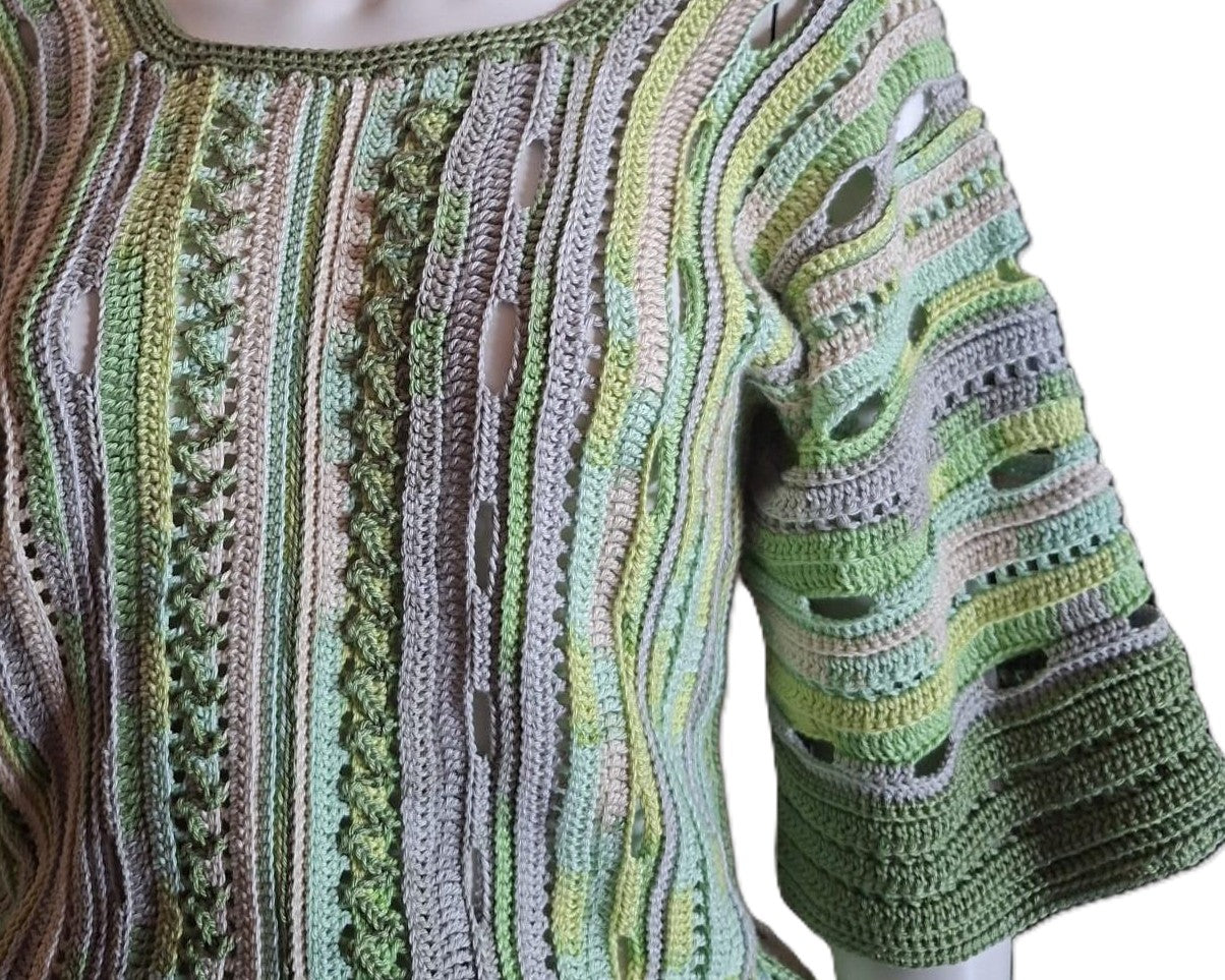 Blusa de Crochê em Tons de Verde – Manga 3/4