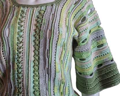 Blusa de Crochê em Tons de Verde – Manga 3/4