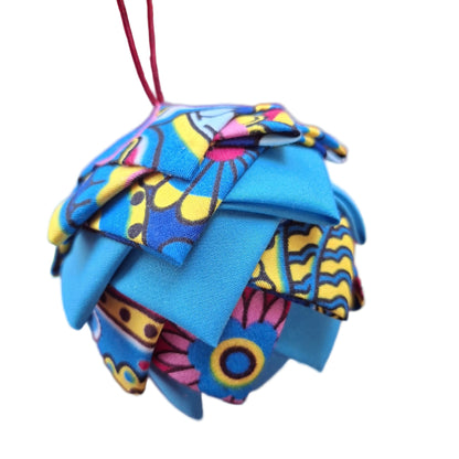 Bola de Natal Artesanal Efeito Pinha - Tons Azul Turquesa