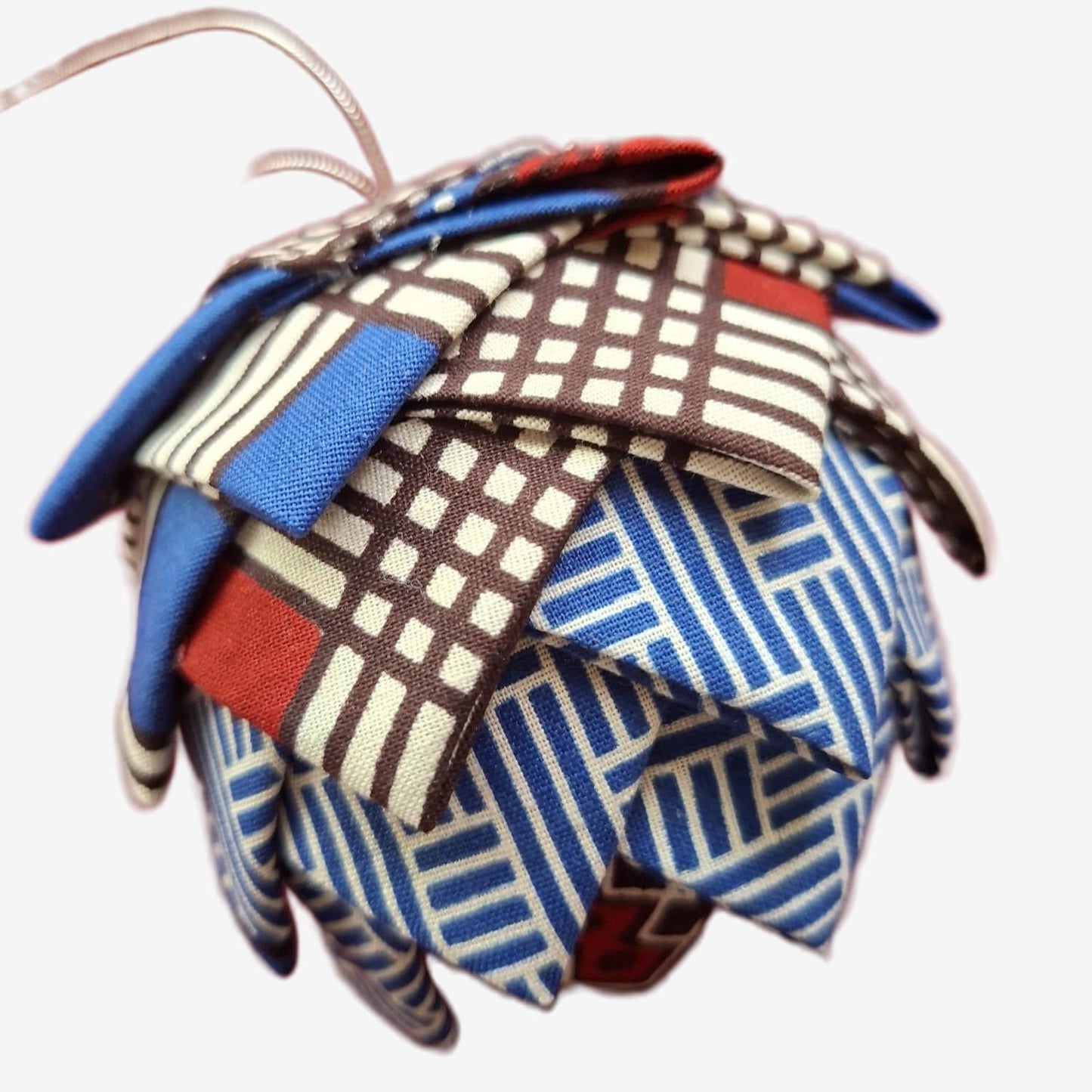 Bola de Natal Artesanal Efeito Pinha - Tons Azul e Castanho