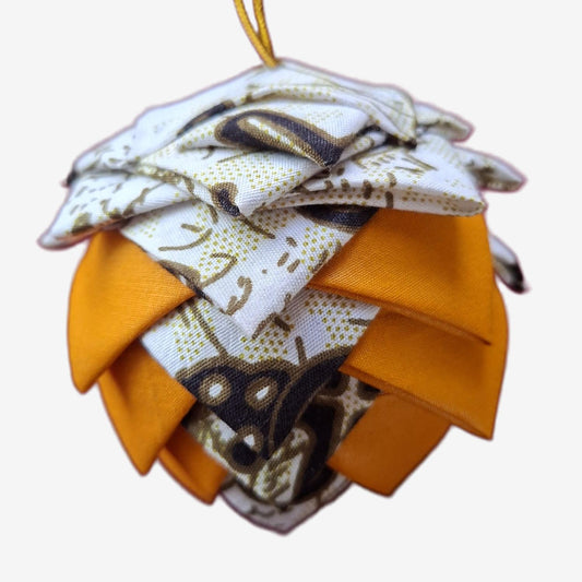 Bola de Natal Artesanal Efeito Pinha - Tons Laranja e Castanho