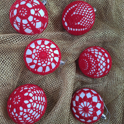 Bolas Natal vermelhas em crochet artesanal