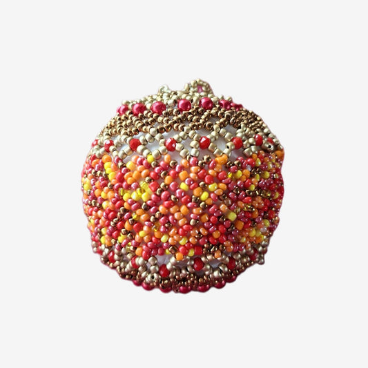 Bola de Natal Artesanal em Missangas - Tons Amarelo, Laranja e Vermelho