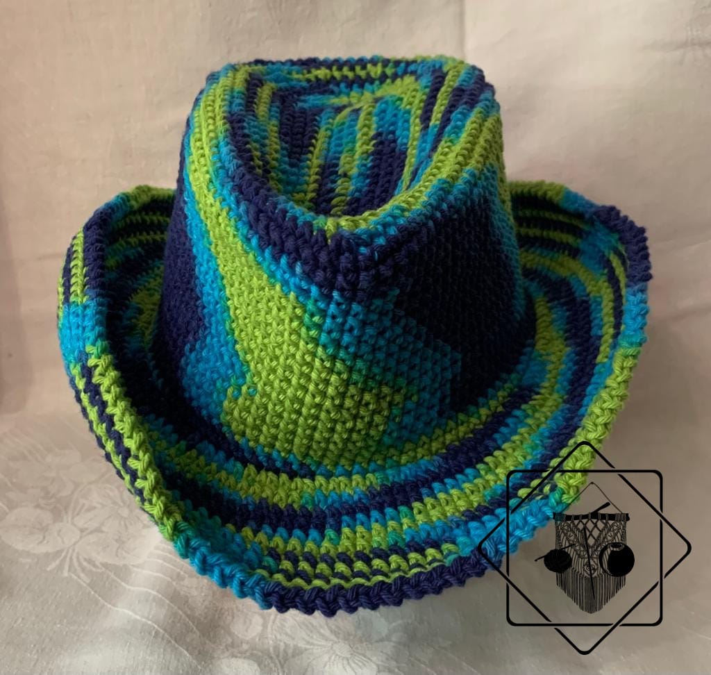 Chapéu Cowboy de Criança em Crochê - Azul e Verde