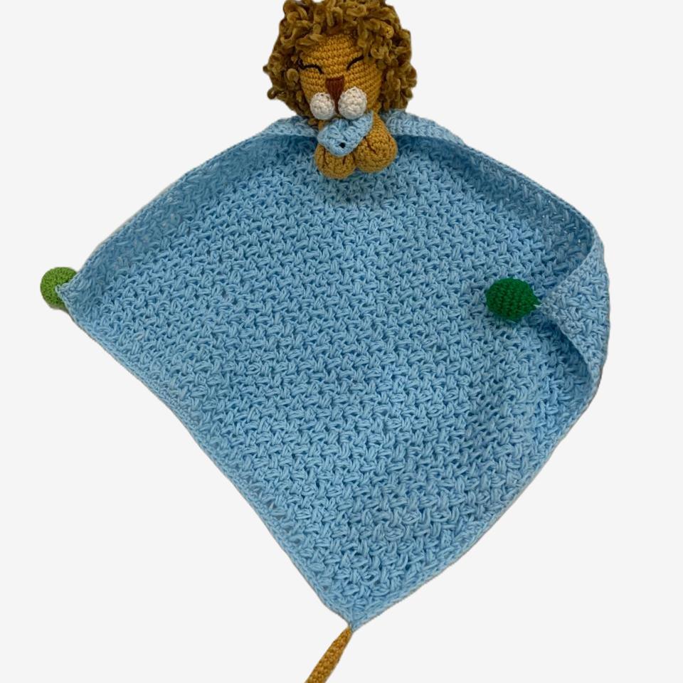 Mantinha de Leão em Crochê - Doudou Artesanal para Bebé