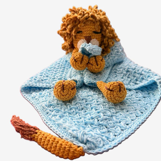 Mantinha de Leão em Crochê - Doudou Artesanal para Bebé