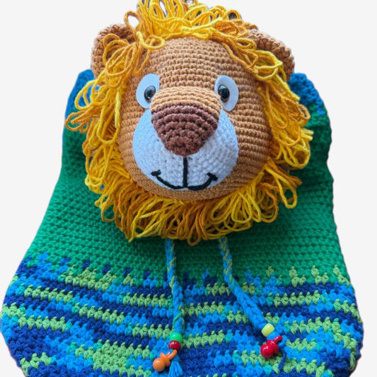 Mochila de Crochê Leão - Artesanal para Criança