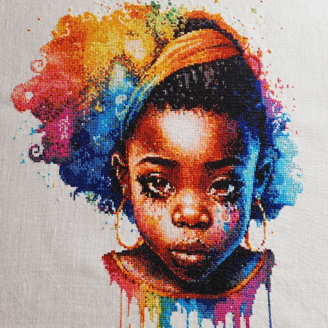 Telas Bordadas a Ponto Cruz sobre o linho. Meninas Africanas. Feito por encomenda, personalizado.