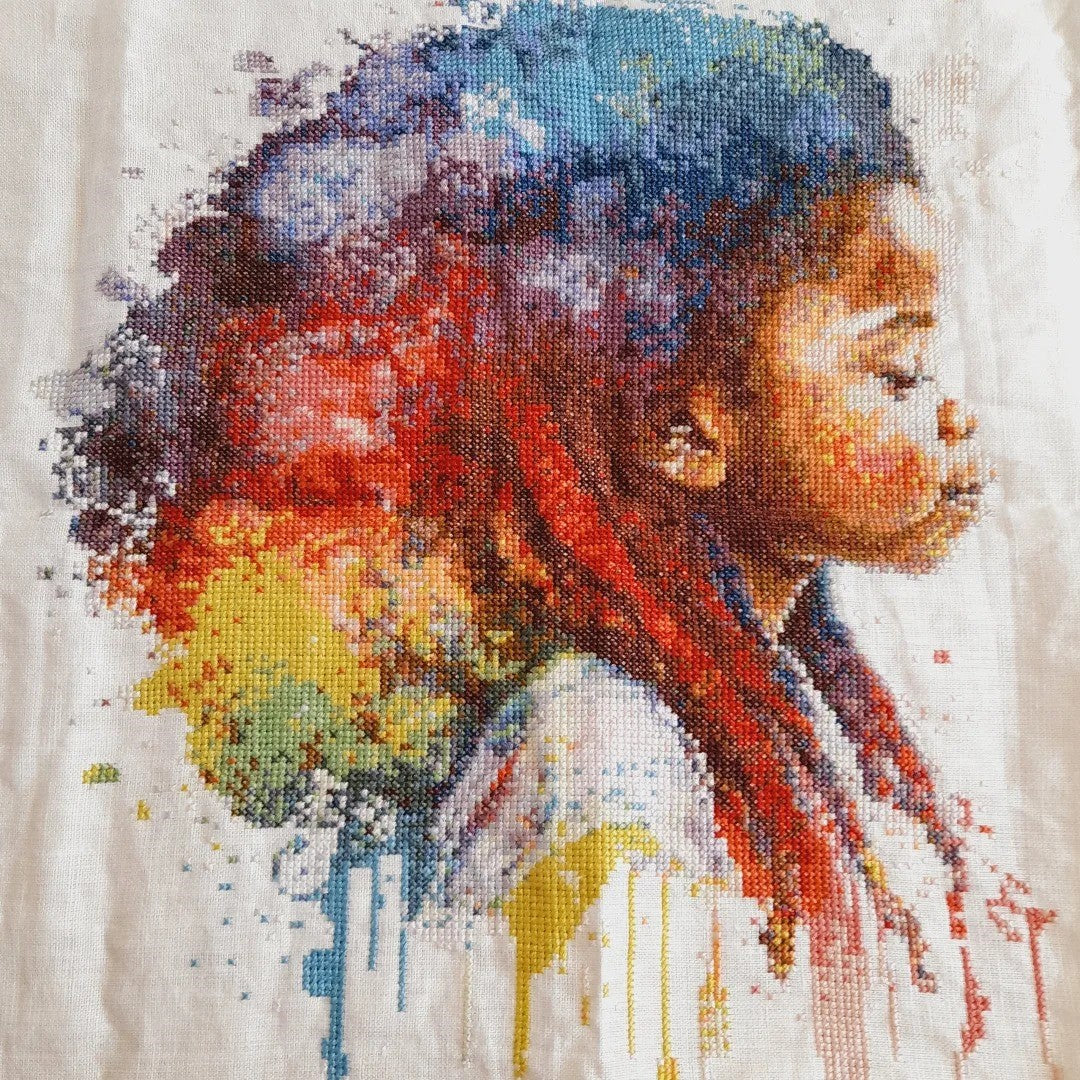 Telas Bordadas a Ponto Cruz sobre o linho. Meninas Africanas. Feito por encomenda, personalizado.