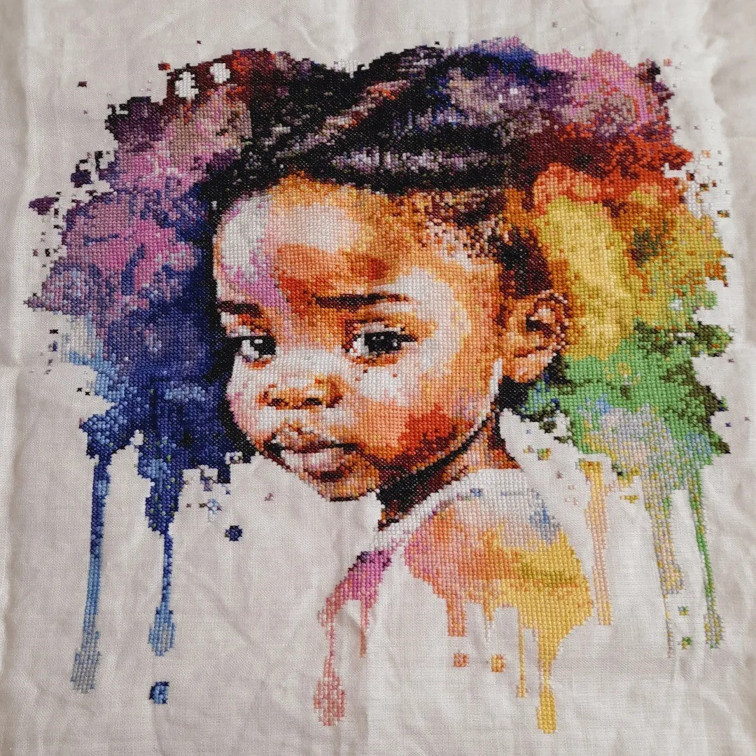 Telas Bordadas a Ponto Cruz sobre o linho. Meninas Africanas. Feito por encomenda, personalizado.