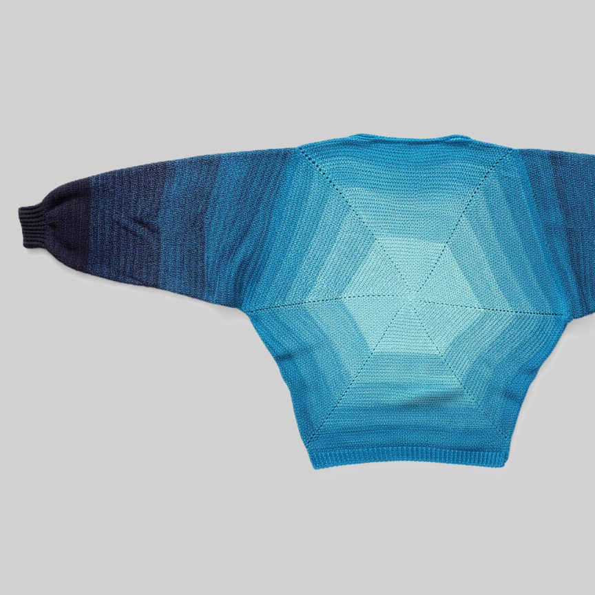 Blusa Hexágono em Crochê - Degradê Azul Oceano