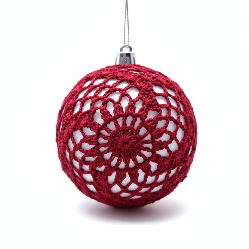 Bolas de Natal em Crochê Bordeaux