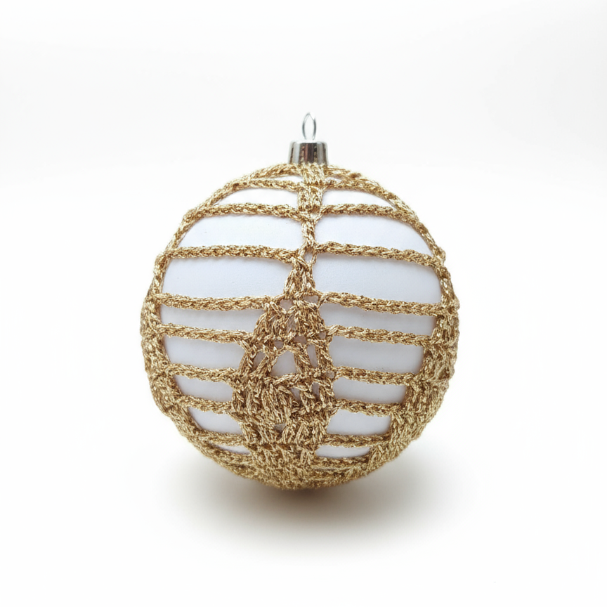 Bolas de Natal Artesanais em Crochê Dourado