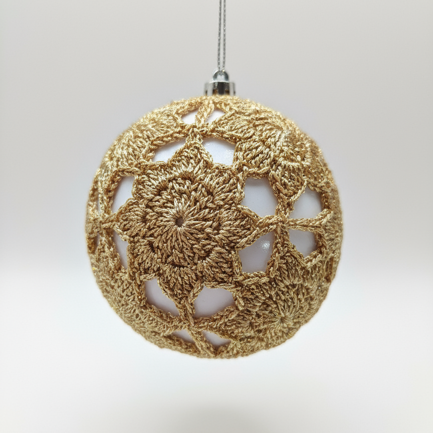 Bolas de Natal Artesanais em Crochê Dourado