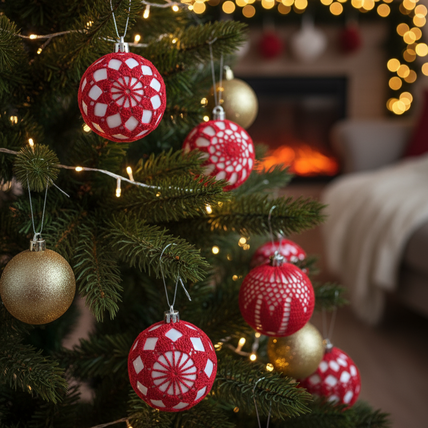 Bolas de Natal em Crochê Vermelho