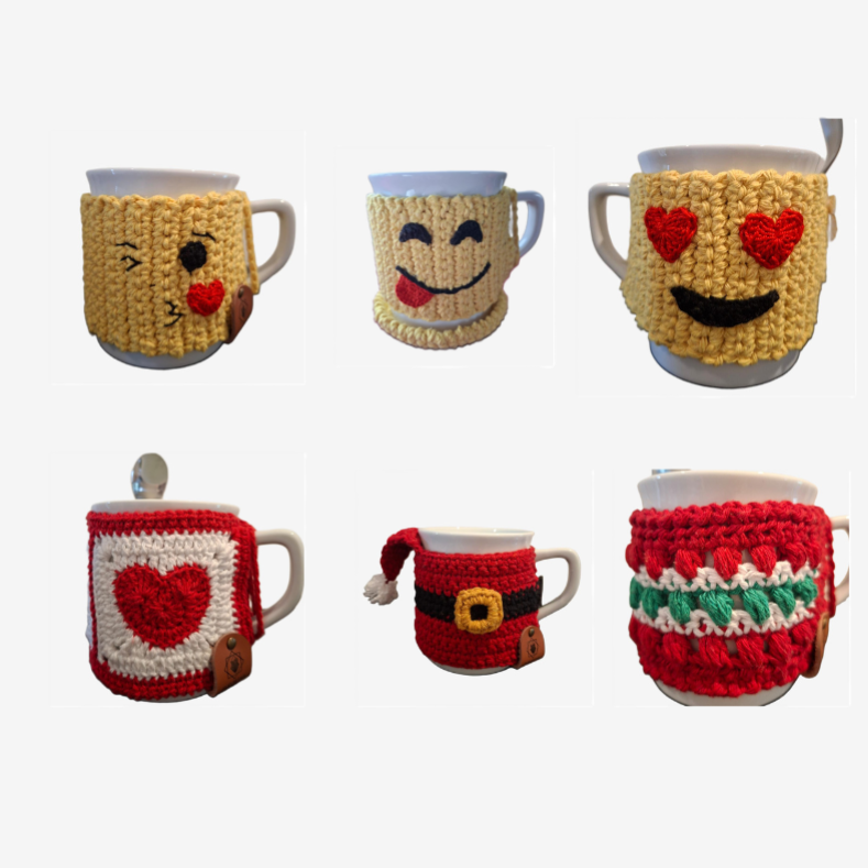Caneca com proteção e base em Crochê.