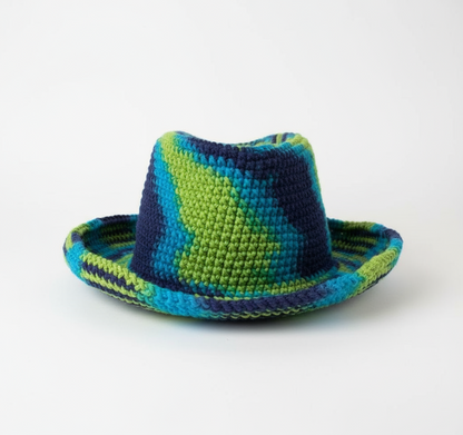 Chapéu Cowboy de Criança em Crochê - Azul e Verde