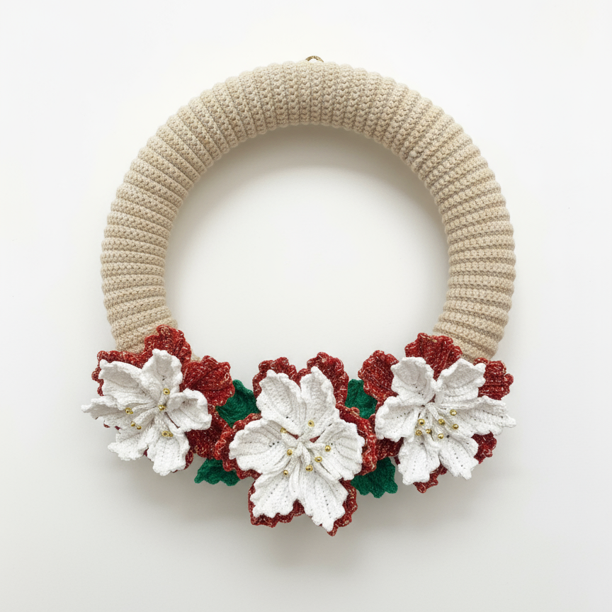 Guirlanda de Natal em Crochê com Flores Brancas