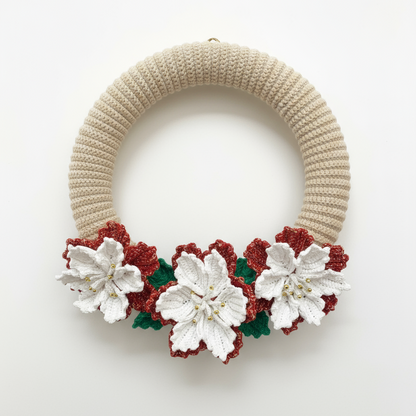 Guirlanda de Natal em Crochê com Flores Brancas
