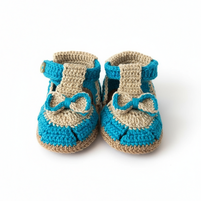 Sandálias de Bebé em Crochet - Azul Turquesa e Bege